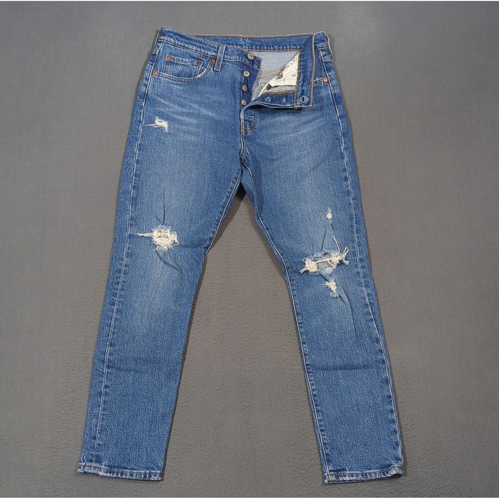 Levi's Jeans Women's 28x28 Fits 28x27 Blue 501 S Button Fly Skinny Distressed